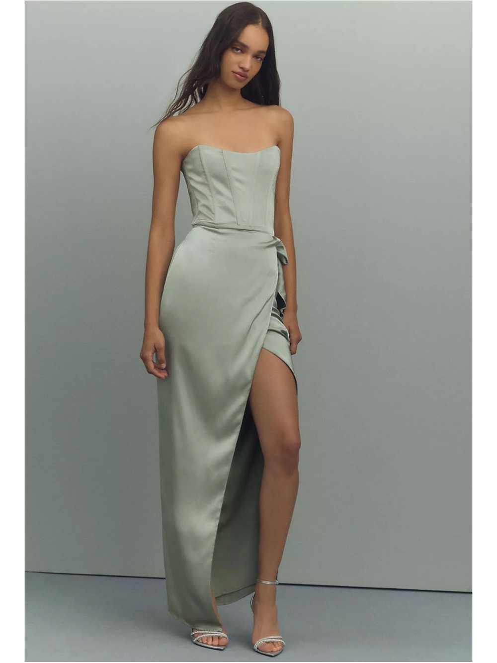 V.Chapman June Corset Front-Slit Dress Sage Green 6